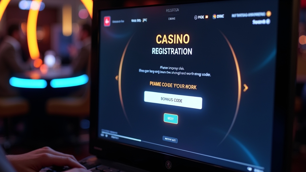 Registratiescherm waar een promo code wordt ingevoerd in een donker casino