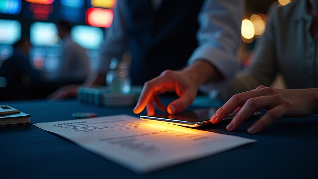 Donkere casinobalie met opnameformulier en betaaliconen
